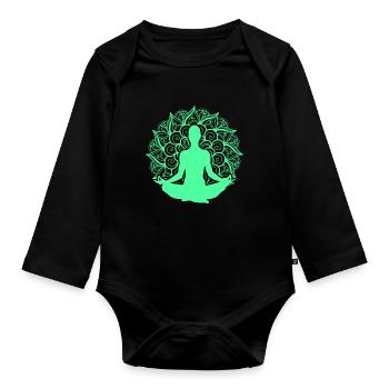 Mandala Yoga Asana Lotus Zen Nirvana Buddhismus Geschenk - Baby Bio-Langarm-Body - Schwarz - Vorne