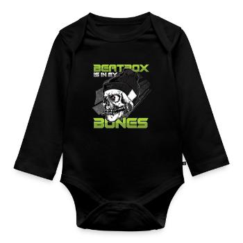 Beatbox In My Bones Skull Skelett DJ Beatboxer - Baby Bio-Langarm-Body - Schwarz - Vorne