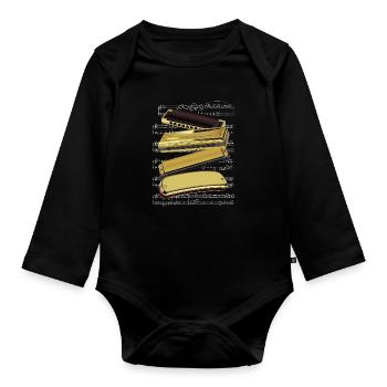 Harmonica Notes Musique Son Acoustique Blues Cadeau - Body Bébé bio manches longues - noir - Devant