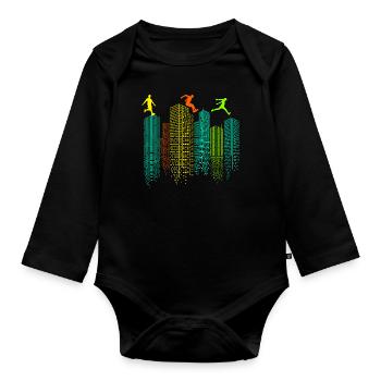 Parkour Free Running Runner Traceur Skyline Funny - Organic Longsleeve Baby Bodysuit - black - Front