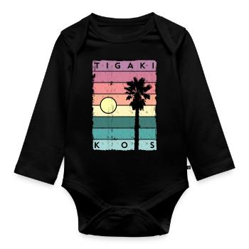 Tigaki Horizont und Palme Kos - Baby Bio-Langarm-Body - Schwarz - Vorne