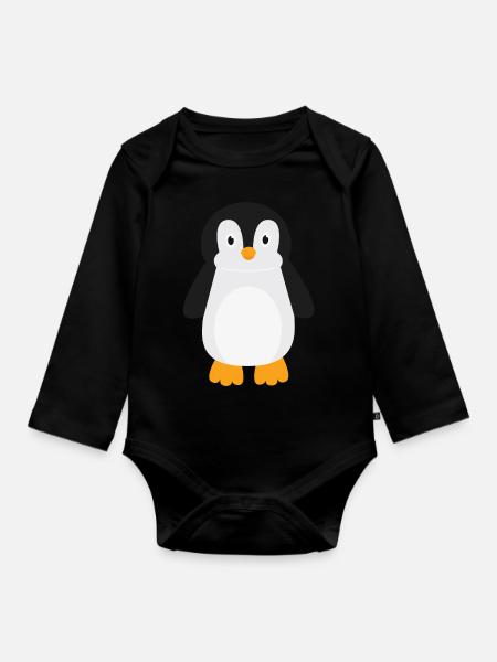 Pinguin - Baby Bio-Langarm-Body - Schwarz