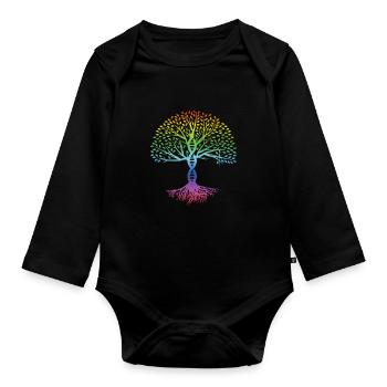 DNA Baum Bunte Meditation Yoga Zen Asana Geschenk - Baby Bio-Langarm-Body - Schwarz - Vorne