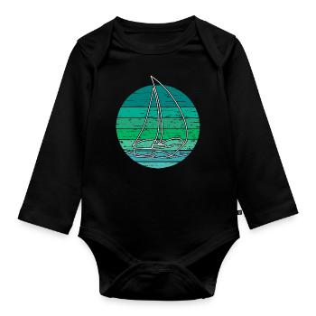 Sailboat in retro vintage circle - Organic Longsleeve Baby Bodysuit - black - Front