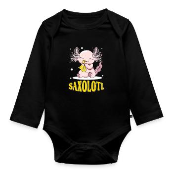 Saxophone Music Axolotl Fish Kawaii Axolotl - Organic Longsleeve Baby Bodysuit - black - Front