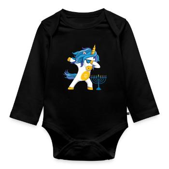 Rainbow Unicorn Yev Menorah Happy Hanukkah - Organic Longsleeve Baby Bodysuit - black - Front