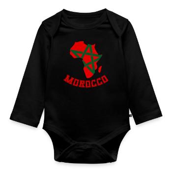 Flagge marokkos auf afrikanischer Landkarte - Baby Bio-Langarm-Body - Schwarz - Vorne