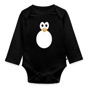 Corps de pingouin Silhouette entière Kawaii Pingouin mignon - Body Bébé bio manches longues - noir - Devant