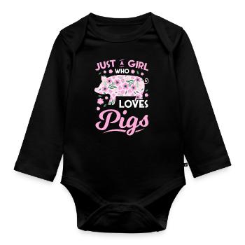 Schwein Geschenk Schweinchen Kinder Ferkel Sau Pig - Baby Bio-Langarm-Body - Schwarz - Vorne