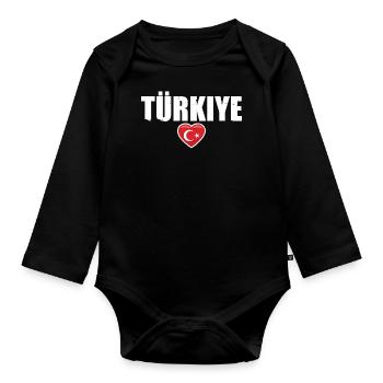 Türkiye Vintage Turkish Flag Turkish Turkey - Organic Longsleeve Baby Bodysuit - black - Front