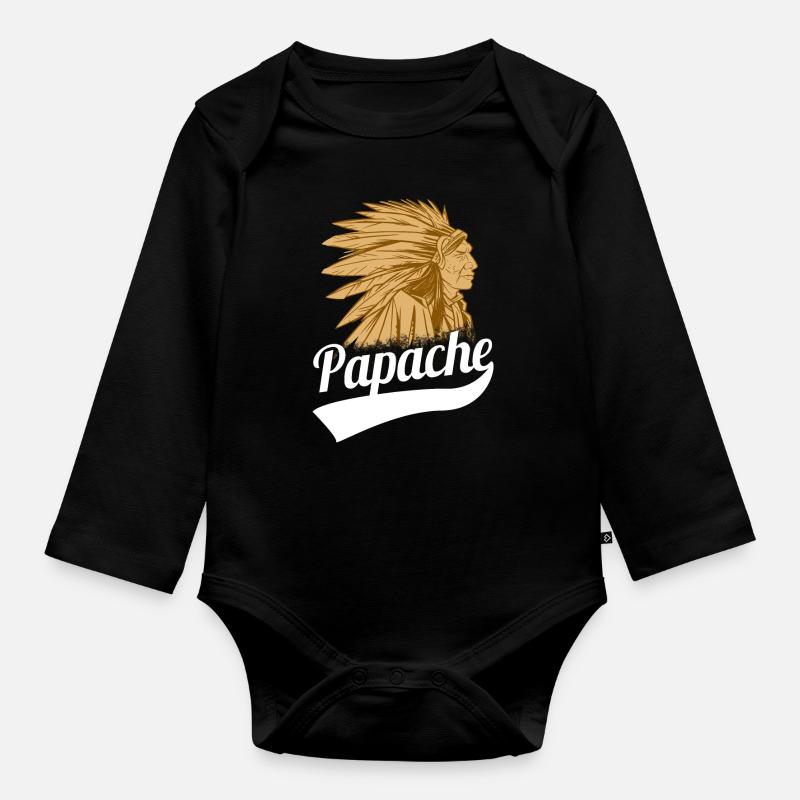 Fête des Pères Tshirt Apache Papa Papa Papa Papa Papi Papa - Body Bébé bio manches longues - noir