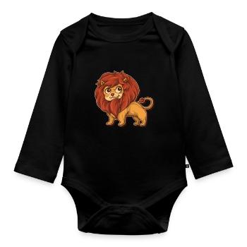 Lion Tshirt Kids Lion's Head King Animal Safari - Organic Longsleeve Baby Bodysuit - black - Front