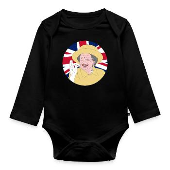 Queen Elizabeth II with British flag - Organic Longsleeve Baby Bodysuit - black - Front
