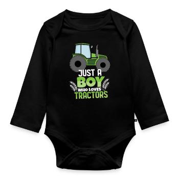 Farm Farmer Rancher Drive Just Boy Loves Tractor - Baby Bio-Langarm-Body - Schwarz - Vorne