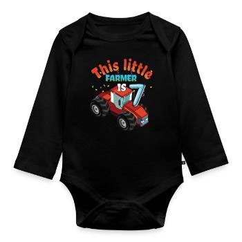 Birth Born Age 7 Years Old Little Farmer Tractor - Baby Bio-Langarm-Body - Schwarz - Vorne