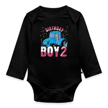 Naissance garçon Né 2 ans Agriculteur Ranch Tracteur - Body Bébé bio manches longues - noir - Devant