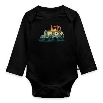 Farm Farmer Rancher Retro Vintage Tracteur - Body Bébé bio manches longues - noir - Devant