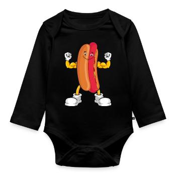 Hot Dog Bodybuilding Fitness Gym Gift - Organic Longsleeve Baby Bodysuit - black - Front