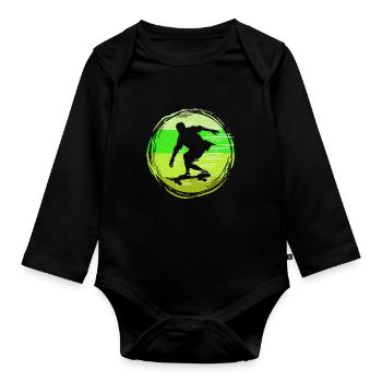 Skater Skateboard Gift Halfpipe Sk8 Ollie - Organic Longsleeve Baby Bodysuit - black - Front