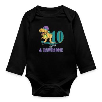 Birth Born Age 10 Years Old Skateboard Dinosaur - Organic Longsleeve Baby Bodysuit - black - Front
