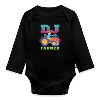 DJ Farmer Cat Farm Driving Tractor Music Funny - Organic Longsleeve Baby Bodysuit - black - Front