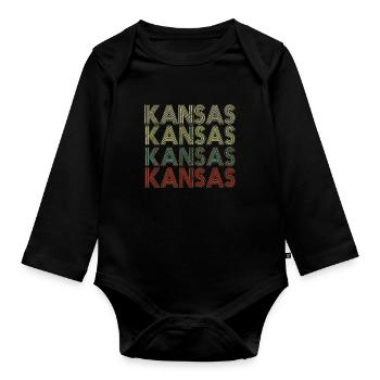 Retro America State Flag Vintage Kansass - Baby Bio-Langarm-Body - Schwarz - Vorne