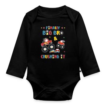 Big Brother Monster Truck and Car -Finally Big Bro - Baby Bio-Langarm-Body - Schwarz - Vorne