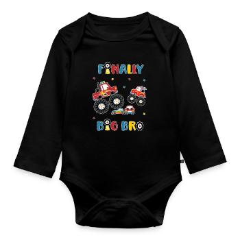 Big Brother Monster Truck and Car -Finally Big Bro - Organic Longsleeve Baby Bodysuit - black - Front