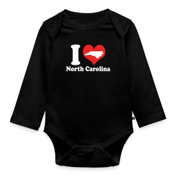 America Citizen US State Love Heart North Carolina - Organic Longsleeve Baby Bodysuit - black - Front