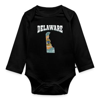 US America State Flag Land Map Delaware - Baby Bio-Langarm-Body - Schwarz - Vorne