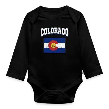 US America State Flag Land Map Colorado - Organic Longsleeve Baby Bodysuit - black - Front