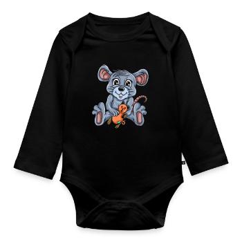 Souris Souris Cadeau Rat Rongeur Souris Souris Lousemaus - Body Bébé bio manches longues - noir - Devant