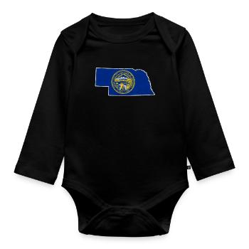 Land Map America US State Distressed Nebraska - Organic Longsleeve Baby Bodysuit - black - Front
