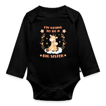 Big Sister - I´m Going To Be - With Cute Giraffes - Baby Bio-Langarm-Body - Schwarz - Vorne