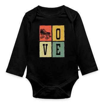 Retro Love Skating Board Skate Skater Skateboard - Body Bébé bio manches longues - noir - Devant