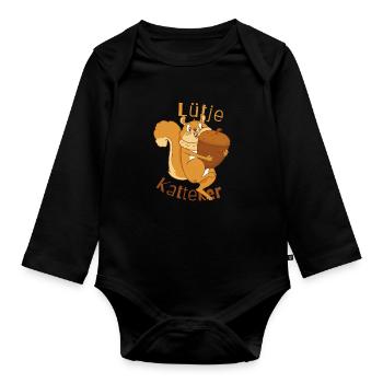 Lütje Katteker Low German Squirrel - Organic Longsleeve Baby Bodysuit - black - Front