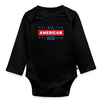 America American Kid USA Flag 4th Of July - Baby Bio-Langarm-Body - Schwarz - Vorne