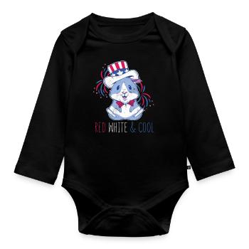 Cool American Pig Guinea USA 4th Of July - Baby Bio-Langarm-Body - Schwarz - Vorne