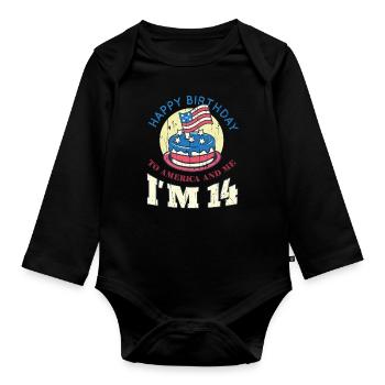 US America Flag Cake Naissance Age 14 USA 4 juillet - Body Bébé bio manches longues - noir - Devant