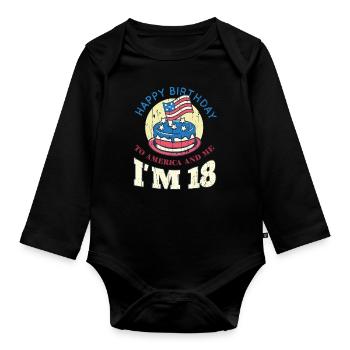 US America Flag Cake Naissance Age 18 USA 4 juillet - Body Bébé bio manches longues - noir - Devant