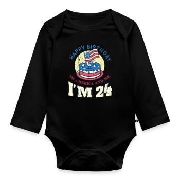 US America Flag Cake Birth Age 24 USA 4th Of July - Organic Longsleeve Baby Bodysuit - black - Front