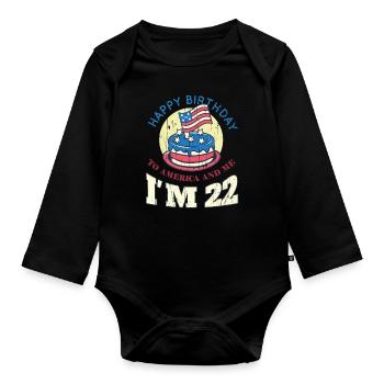 US America Flag Cake Naissance Age 22 USA 4 juillet - Body Bébé bio manches longues - noir - Devant
