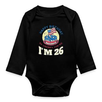US America Flag Cake Birth Age 26 USA 4th Of July - Organic Longsleeve Baby Bodysuit - black - Front
