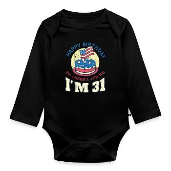 US America Flag Cake Birth Age 31 USA 4th Of July - Organic Longsleeve Baby Bodysuit - black - Front