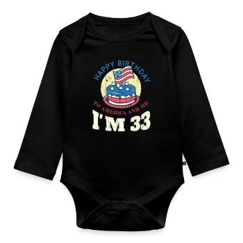 US America Flag Cake Birth Age 33 USA 4th Of July - Organic Longsleeve Baby Bodysuit - black - Front