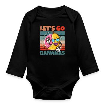 Retro Vintage Let's Bananas Funny Peace Banana - Organic Longsleeve Baby Bodysuit - black - Front