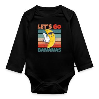 Retro Vintage Let's Bananas Funny Cool Banana - Organic Longsleeve Baby Bodysuit - black - Front