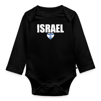 Israel Vintage Israelische Flagge - Baby Bio-Langarm-Body - Schwarz - Vorne