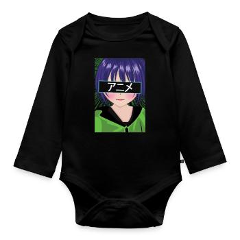 Vaporwave Japan Japanese Girl Waifu Anime - Organic Longsleeve Baby Bodysuit - black - Front