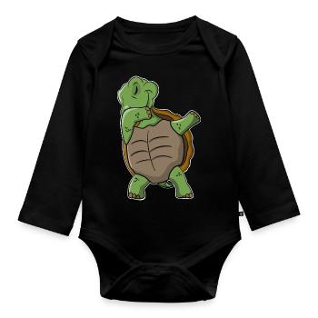 Dabbing Turtle - Organic Longsleeve Baby Bodysuit - black - Front